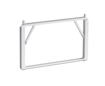 Metalic laptop stand in the folded position standing upright